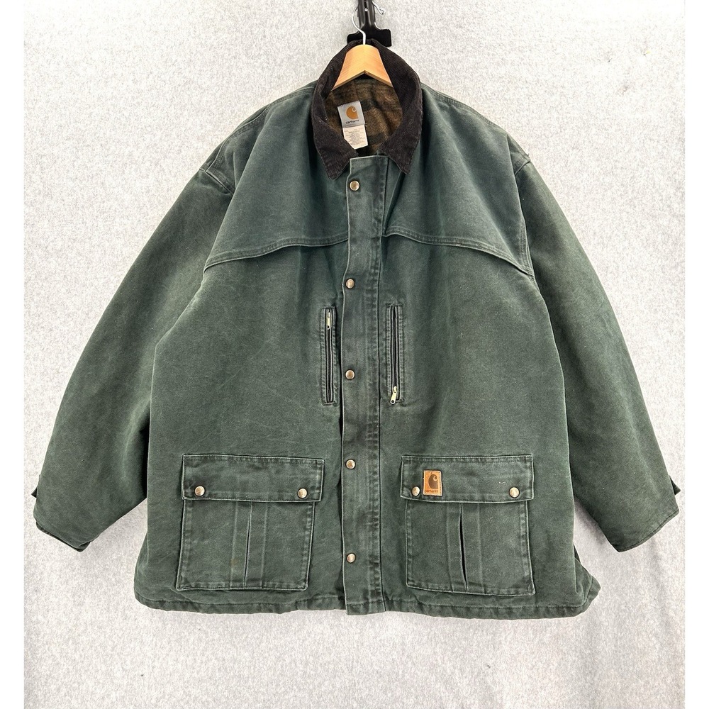 Vintage 90s Carhartt Blanket Lined Green Chore Barn Coat Ext Size 4XL Made USA